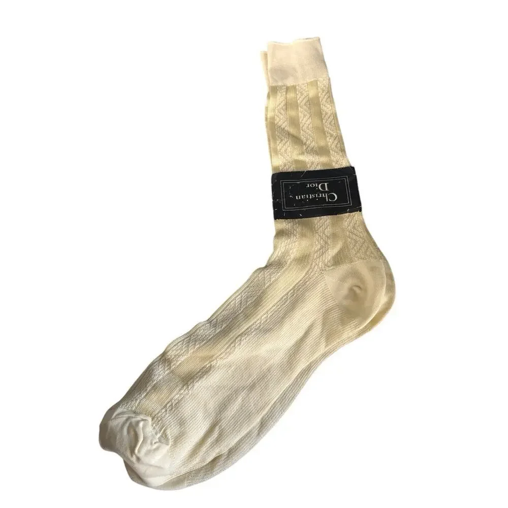 Vintage NOS Christian Dior Mens Socks 100% Nylon sz 10-13 Natural